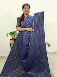 Semi Raw Silk Saree - Dark Blue with Pink