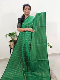 Semi Raw Silk Saree - Green with Red