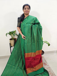 Semi Raw Silk Saree - Green with Red