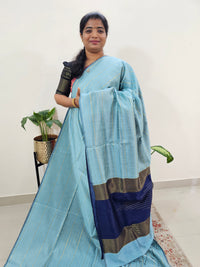 Semi Raw Silk Saree - Pastel Blue with Navy Blue