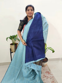 Semi Raw Silk Saree - Pastel Blue with Navy Blue