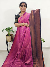 Semi Banarasi Soft Silk Saree - Magenta Pink with Blue