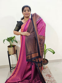 Semi Banarasi Soft Silk Saree - Magenta Pink with Blue