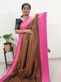 Semi Banarasi Soft Silk Saree - Dark Green with Pink