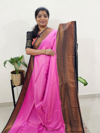 Semi Banarasi Soft Silk Saree - Pink with Dark Green