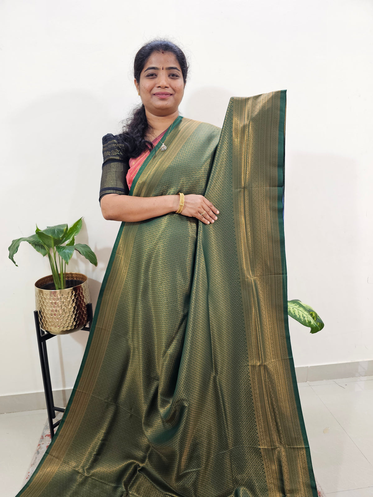 Semi Banarasi Soft Silk Saree - Green with Grey