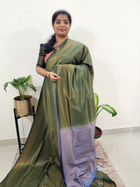 Semi Banarasi Soft Silk Saree - Green with Grey