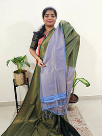 Semi Banarasi Soft Silk Saree - Green with Grey