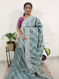 Semi Tussar with Cut Work Saree - Sea Green