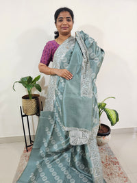 Semi Tussar with Cut Work Saree - Sea Green