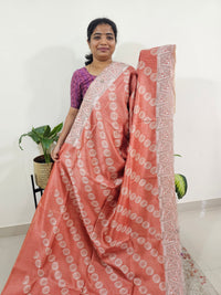 Semi Tussar with Cut Work Saree - Rust Orange