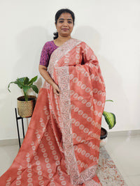 Semi Tussar with Cut Work Saree - Rust Orange