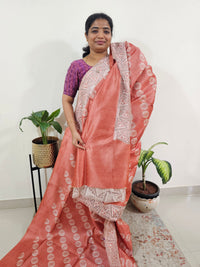 Semi Tussar with Cut Work Saree - Rust Orange