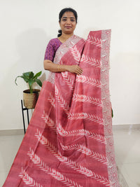 Semi Tussar with Cut Work Saree - Dark Onion Pink