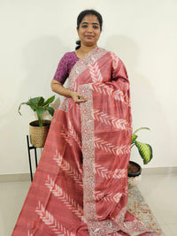 Semi Tussar with Cut Work Saree - Dark Onion Pink