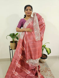 Semi Tussar with Cut Work Saree - Dark Onion Pink