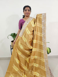Semi Tussar with Cut Work Saree - Mustard Yellow
