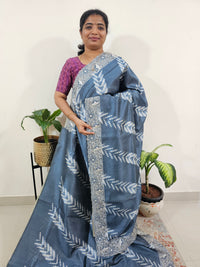 Semi Tussar with Cut Work Saree - Grey