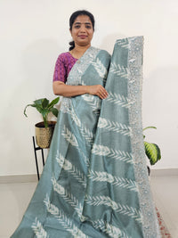 Semi Tussar with Cut Work Saree - Sea Green