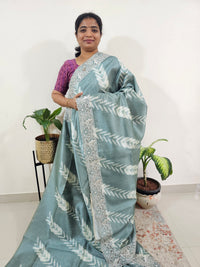 Semi Tussar with Cut Work Saree - Sea Green
