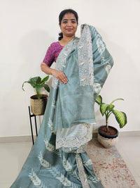 Semi Tussar with Cut Work Saree - Sea Green