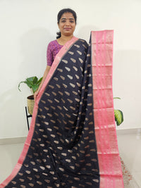 Semi Banarasi Silk Saree - Black with Peach