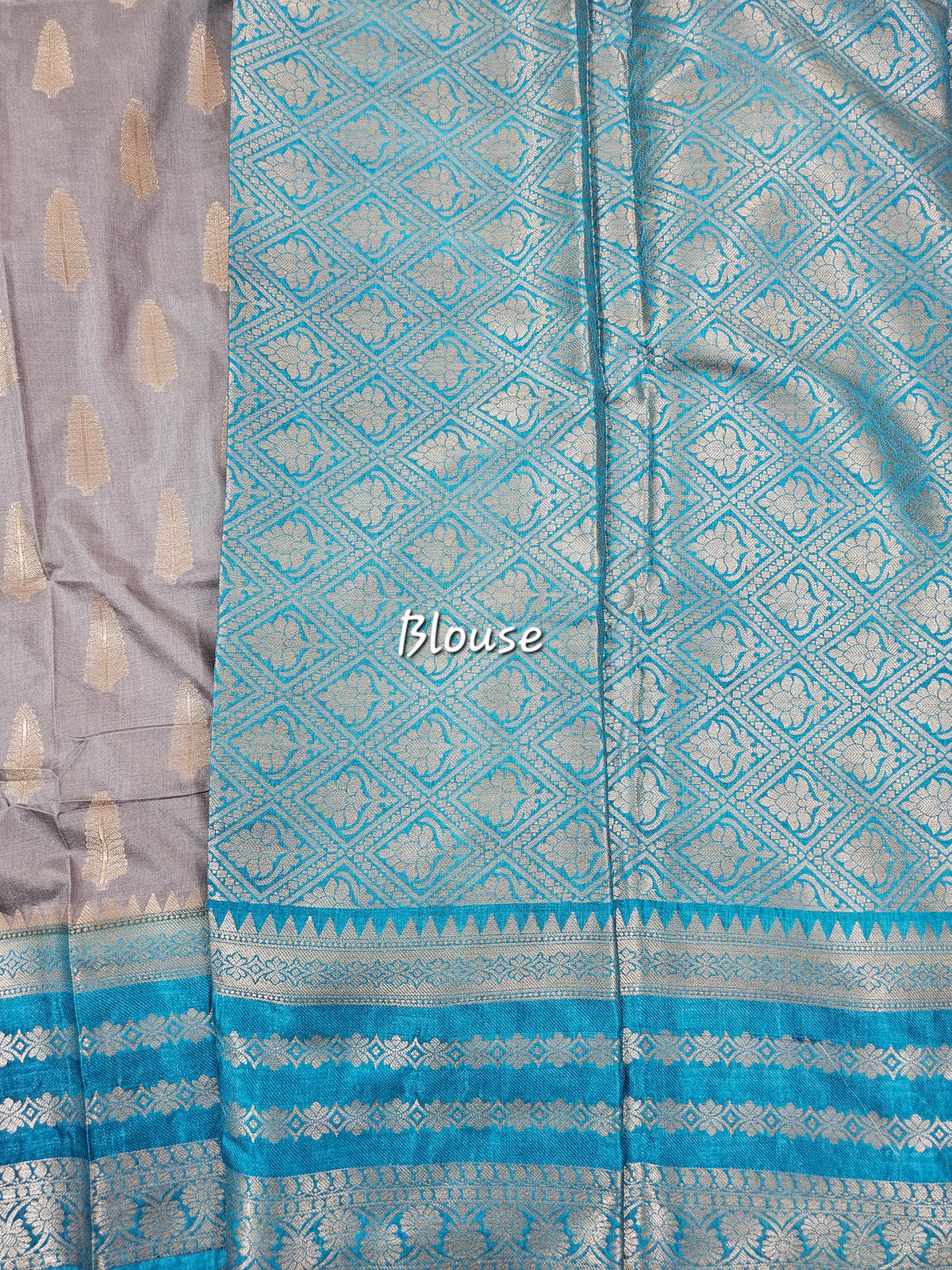 Semi Banarasi Silk Saree - Grey with Blue