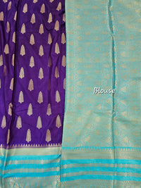 Semi Banarasi Silk Saree - Purple with Blue