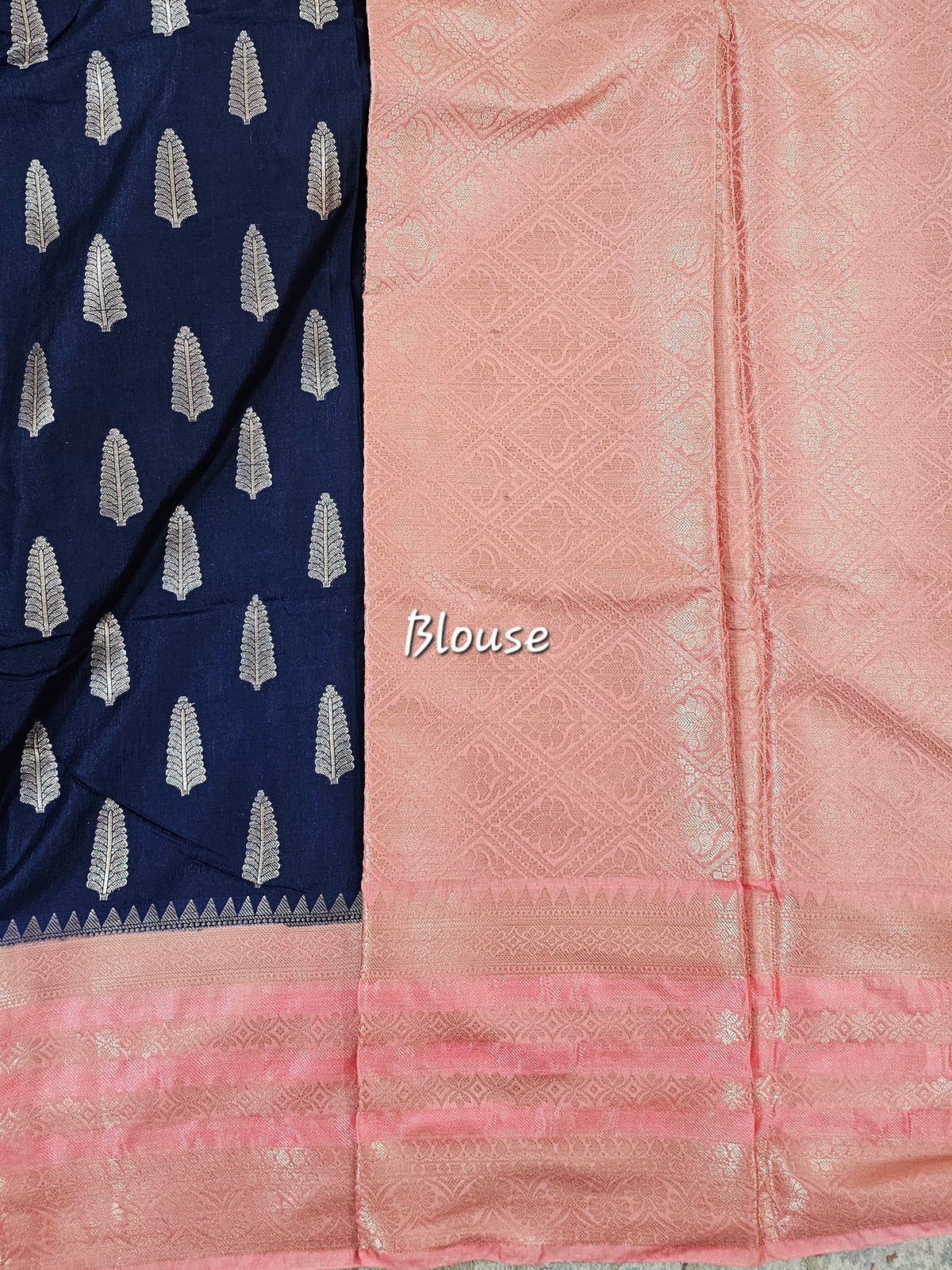 Semi Banarasi Silk Saree - Blue with Peach