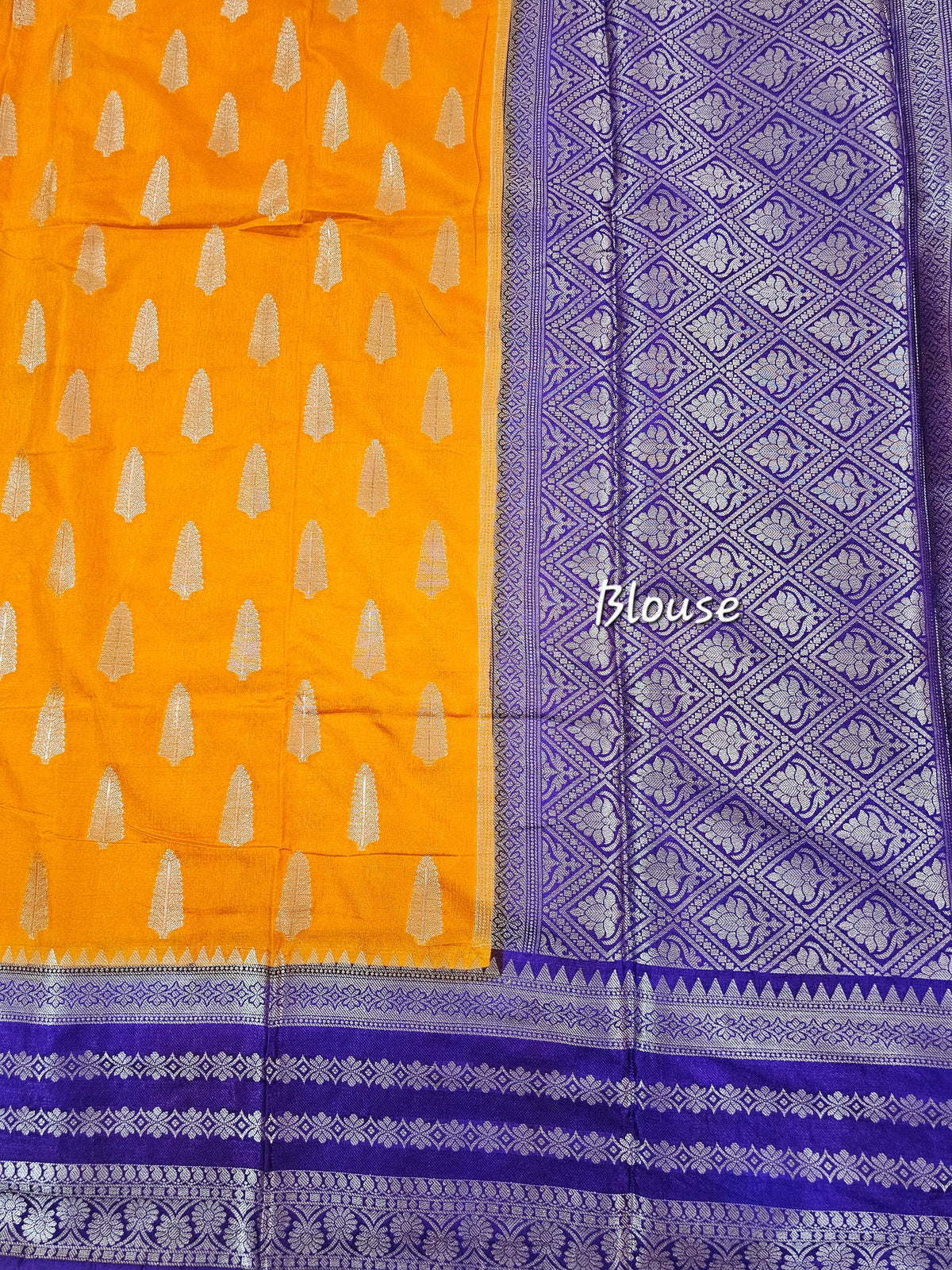 Semi Banarasi Silk Saree - Orange with Purple