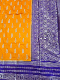Semi Banarasi Silk Saree - Orange with Purple