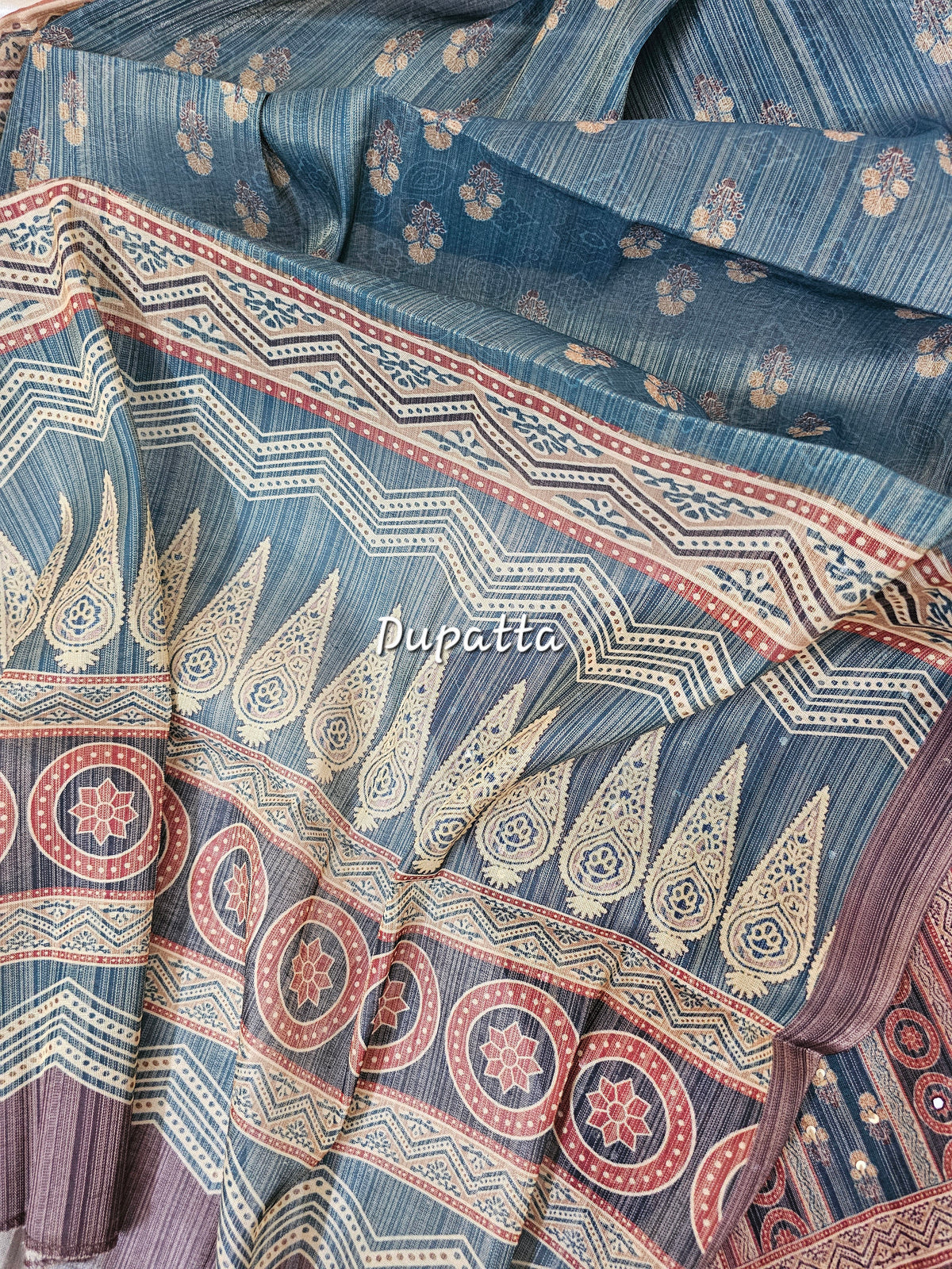 Semi Tussar Silk Unstitched Salwar - Dark Maroon with Peacock Green