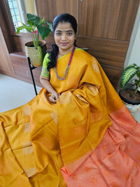 Pure Handloom Soft Silk Saree - Yellow with Orange