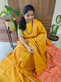 Pure Handloom Soft Silk Saree - Yellow with Orange