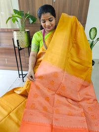 Pure Handloom Soft Silk Saree - Yellow with Orange