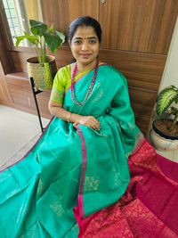 Pure Handloom Soft Silk Saree - Green with Pink