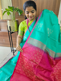 Pure Handloom Soft Silk Saree - Green with Pink