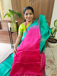 Pure Handloom Soft Silk Saree - Green with Pink