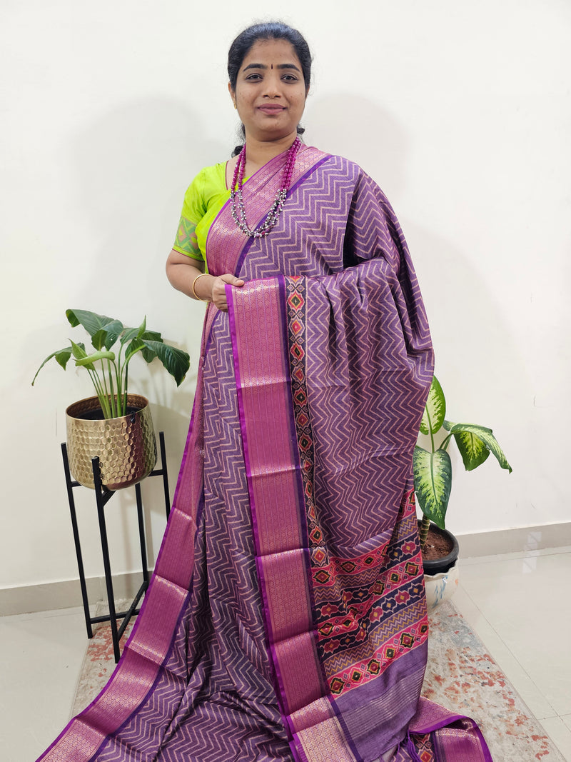 Semi Gadwal Silk Sarees with Digital Prints -Purple