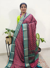 Semi Gadwal Silk Sarees with Digital Prints- Magenta with Sea Green