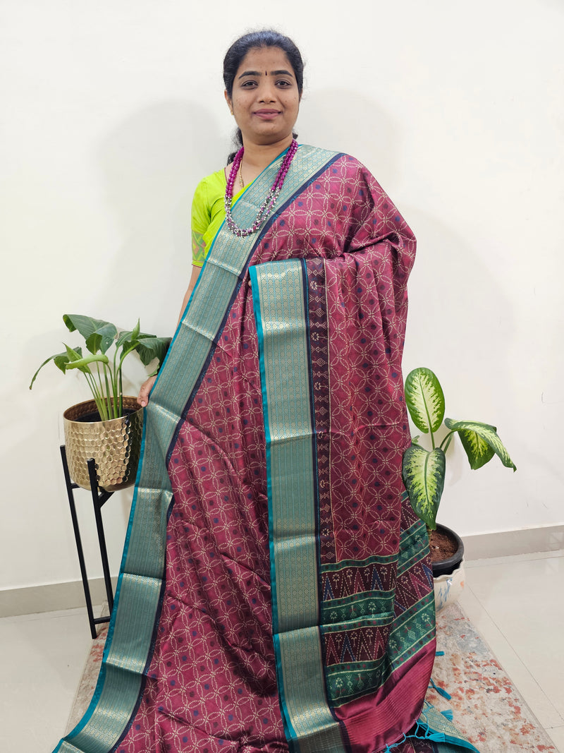 Semi Gadwal Silk Sarees with Digital Prints- Magenta with Sea Green