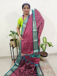 Semi Gadwal Silk Sarees with Digital Prints- Magenta with Sea Green