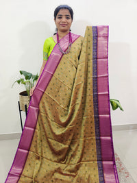 Semi Gadwal Silk Sarees with Digital Prints-Green with Purple