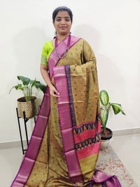 Semi Gadwal Silk Sarees with Digital Prints-Green with Purple