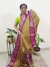 Semi Gadwal Silk Sarees with Digital Prints-Green with Purple
