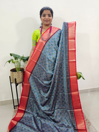 Semi Gadwal Silk Sarees with Digital Prints - Blue with Red