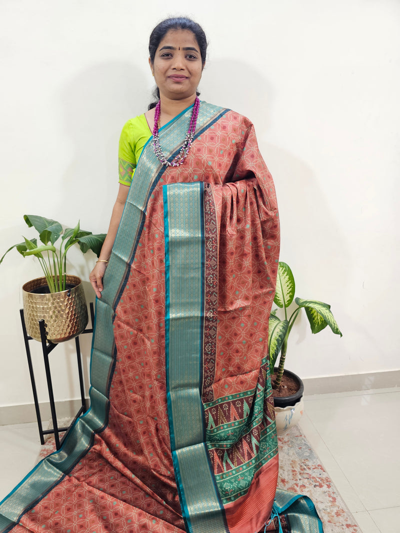 Semi Gadwal Silk Sarees with Digital Prints -Maroon with Sea Green