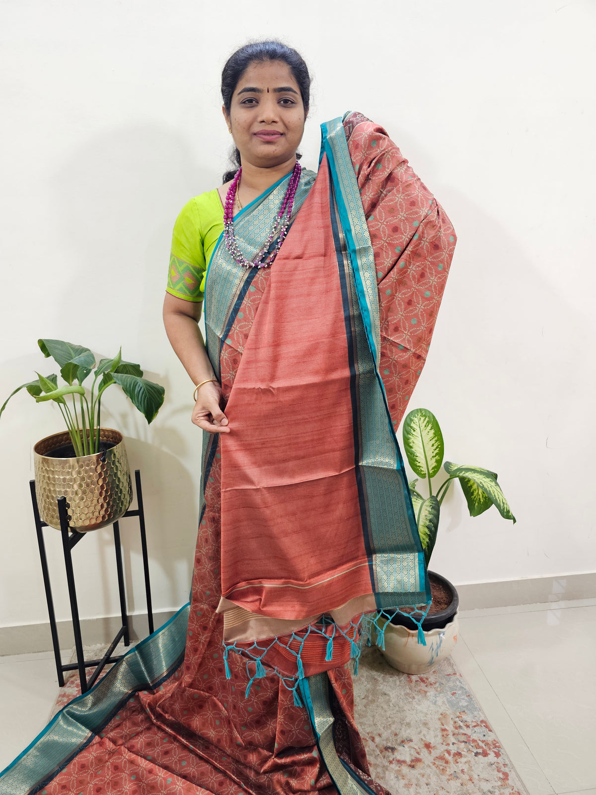 Semi Gadwal Silk Sarees with Digital Prints -Maroon with Sea Green