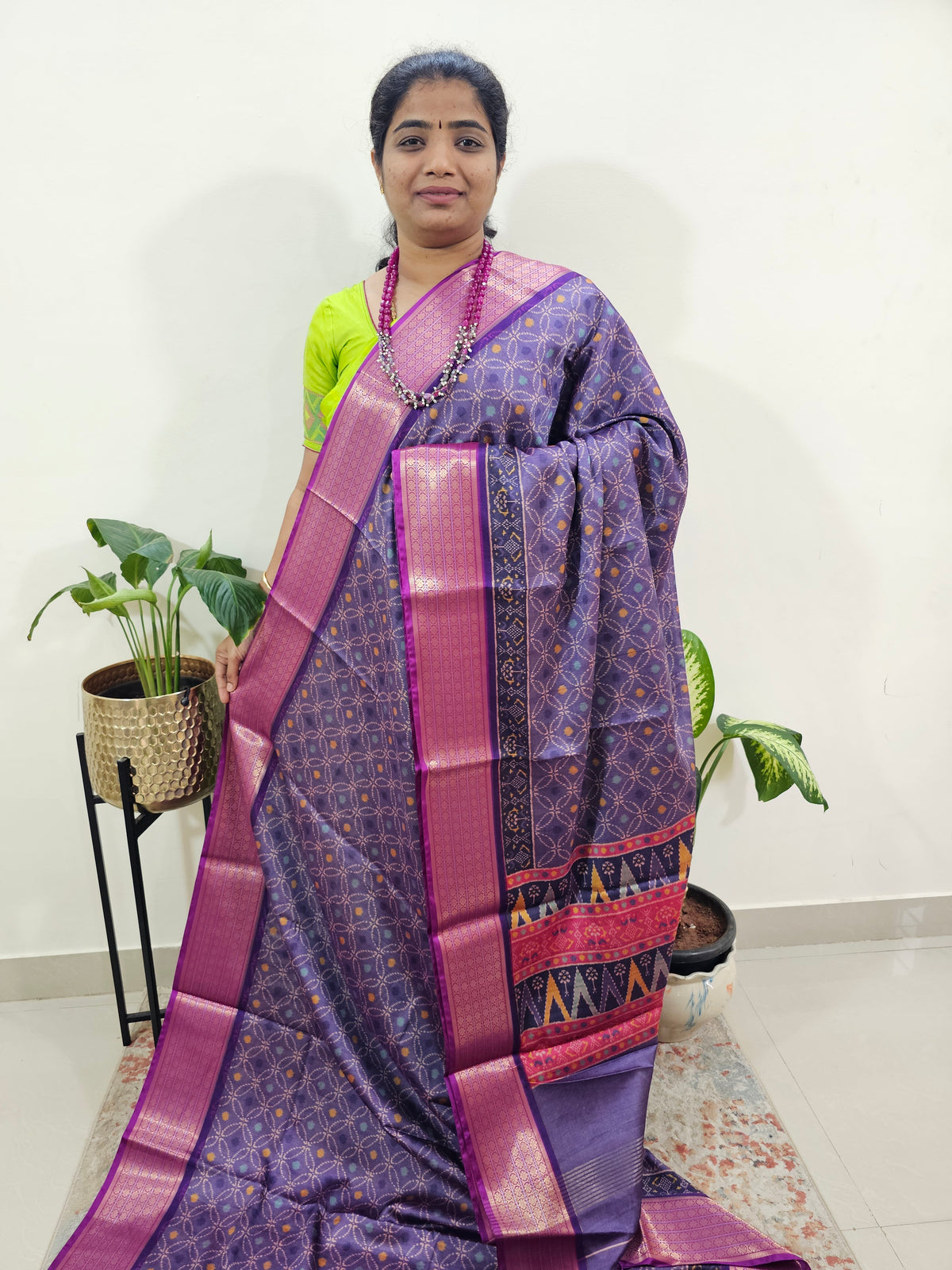 Semi Gadwal Silk Sarees with Digital Prints - Purple