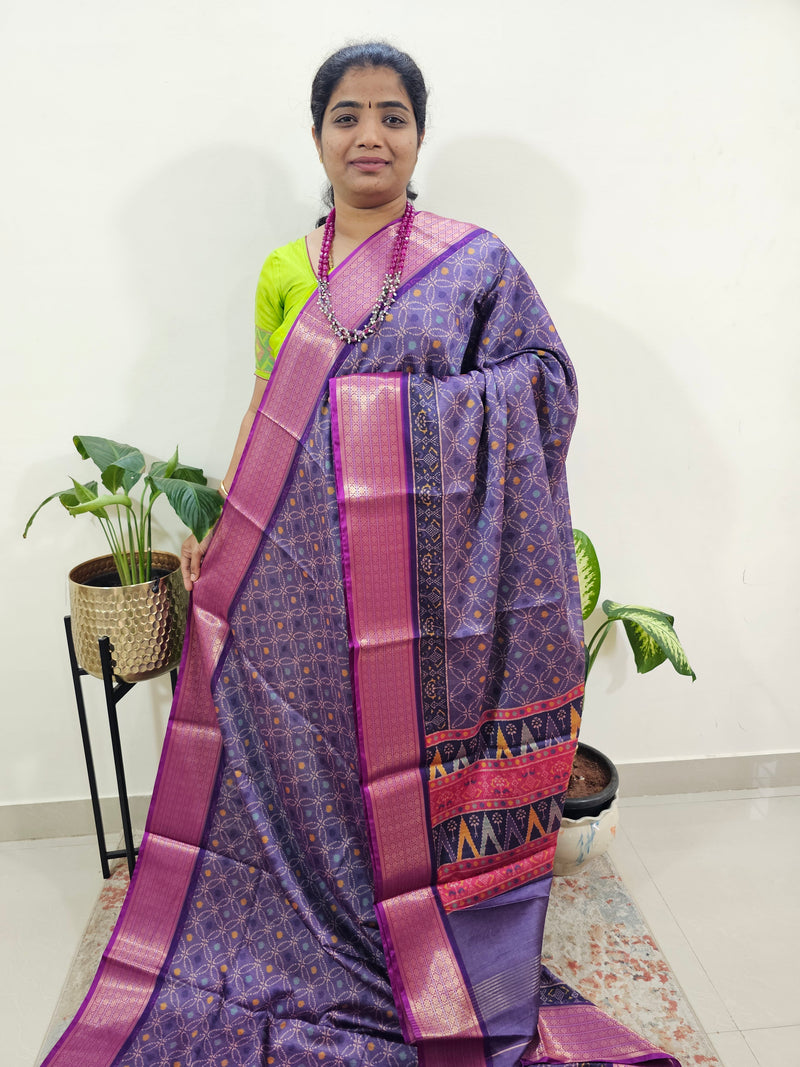 Semi Gadwal Silk Sarees with Digital Prints - Purple